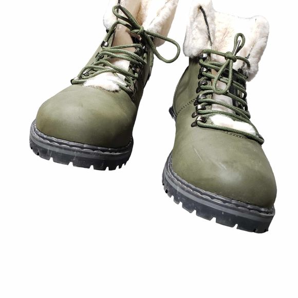 Jessica Carylye Becca 17L sz 11 Green Faux Fur Lace Up Booties AS IS NO BOX - Picture 5 of 9